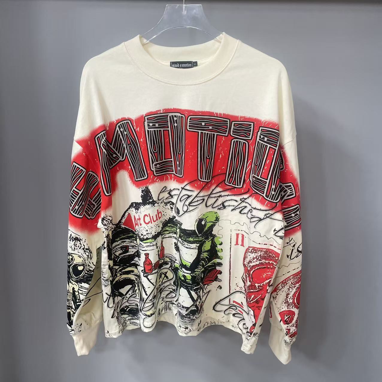 Street Fashion Hip Hop - Kaos Lengan Panjang MIXED-EMOTION Desainer Berkualitas