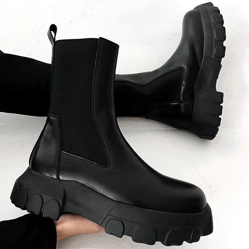 Street Fashion Hip Hop - Sepatu bot Chelsea tinggi slip-on pria,