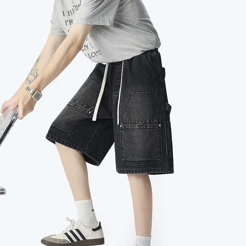 Street Fashion Hip Hop - Celana Pendek Denim Pakaian Kerja Jalanan