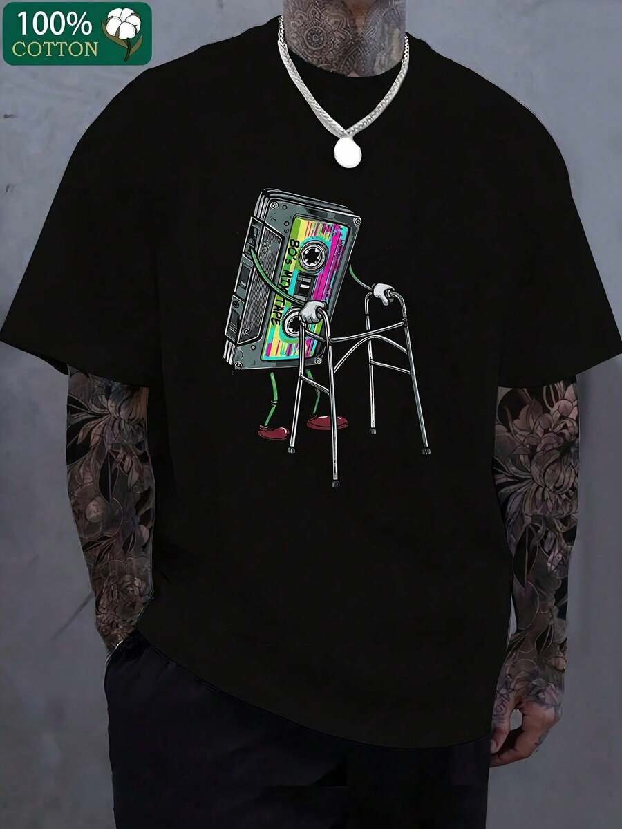 Street Fashion Essentials - Kaos Pria Bermotif, Cetakan Gaya Jalanan,