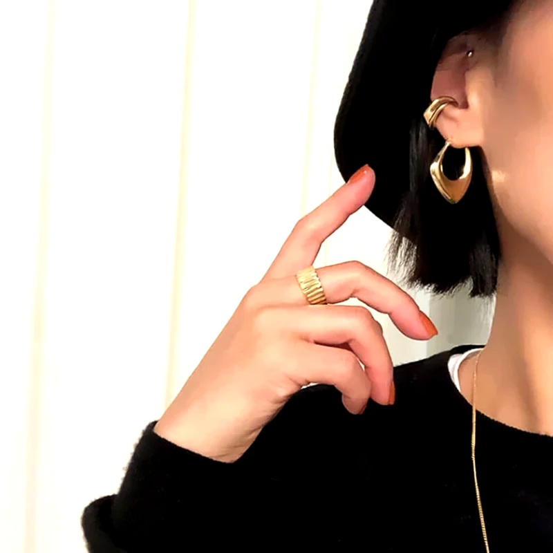 Anting Hoop Logam Geometris Mi - Street Fashion Outfit Girl ulasan dan harga