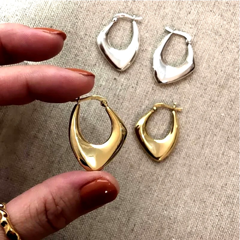Anting Hoop Logam Geometris Mi - Street Fashion Outfit Girl ulasan dan harga